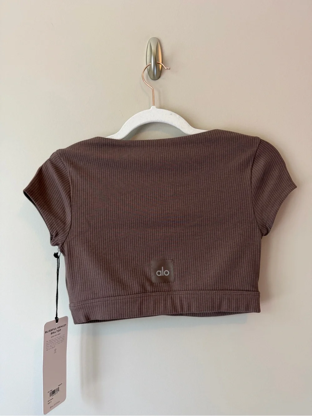 Alo Yoga Blissful Henley Bra Top NWT | Espresso Brown | Size S | Ribbed